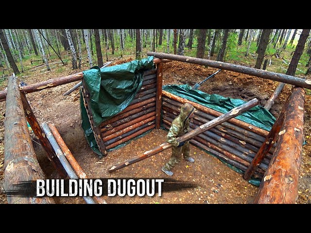 I am building a dugout in a wild forest: transplanted a tree, made a small table. Puppy. Part 4.