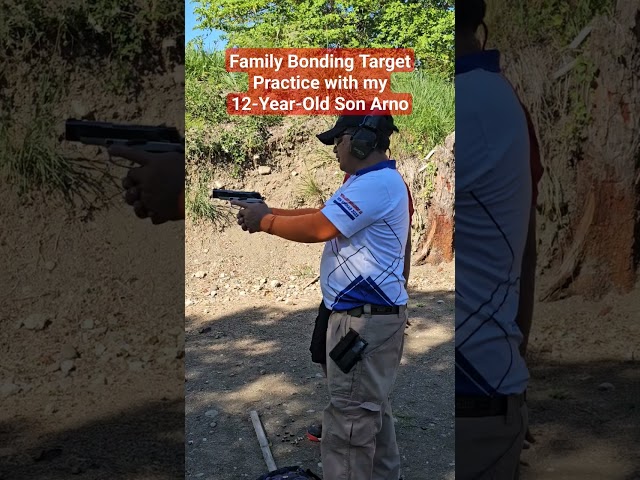 Family Bonding Time: Son Arno, 12, Gets Lessons from Cousin Erwin on how to Shoot a .45 Cal. Pistol