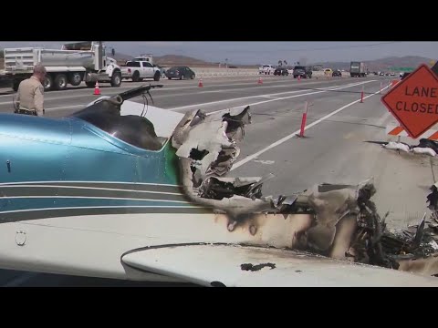 Pilot, passenger uninjured after plane crashes onto 91 Freeway in Corona