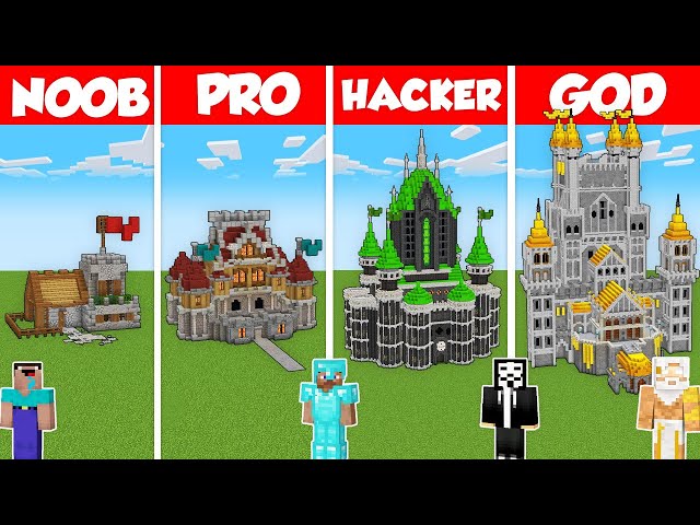 CASTLE TOWER BASE HOUSE BUILD CHALLENGE - Minecraft Battle: NOOB vs PRO vs HACKER vs GOD / Animation