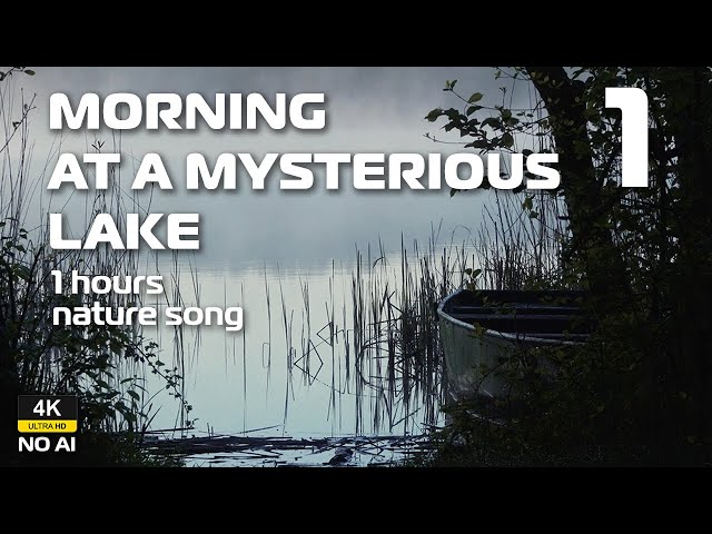 Morning at a Mysterious Lake 4K. 1 Hour of Birds Singing on the Lakeshore and Water Sounds Cinematic