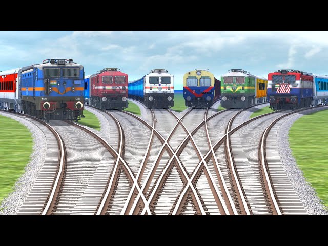 6 TRAIN CROSSING ON STEEL COLOUR DIAMOND RAILROAD | Electric Train | Train Simulator🔺Indian Railway