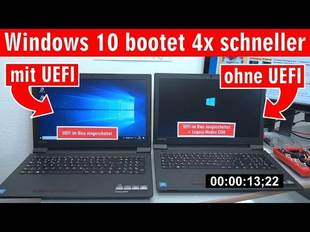 Windows 10 startet 4x schneller - mit UEFI vs. ohne UEFI (BIOS) - Booten beschleunigen - [4K]