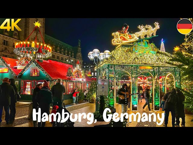 Hamburg, Germany, Christmas market walking tour 4K