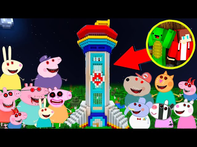 All Scary Peppa Pig family EXE monsters vs Paw Patrol House jj and mikey in Minecraft Maizen