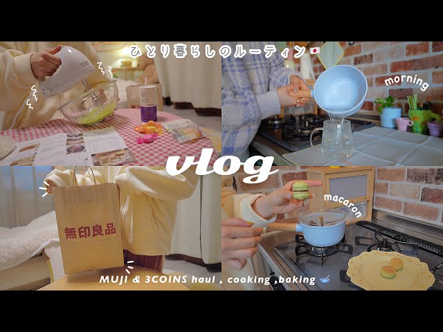 winter day routine🐑make happiness with macarons🍫valentine alone in japan /pastel color goods haul