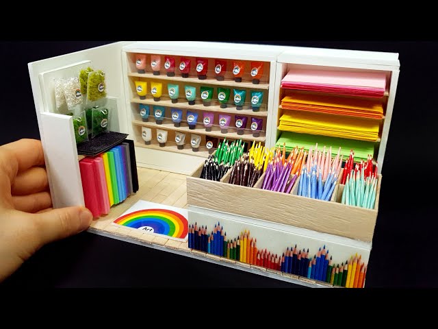 DIY miniature Real Shop   Art supply Store ! paint , colo pencil ~