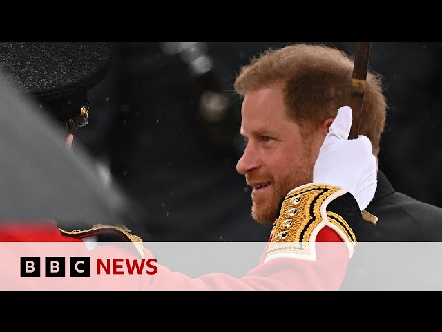 Prince Harry arrives at King Charles's Coronation in Westminster Abbey - BBC News