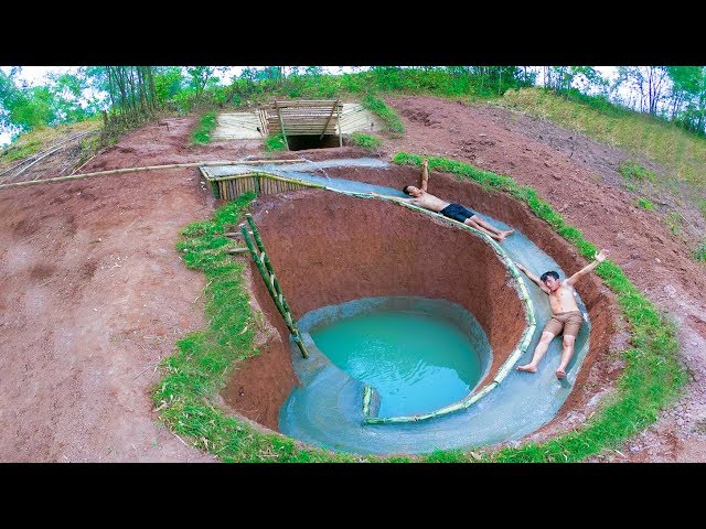 Build Swimming Pool Water Slide Around Secret Underground House - Full Video