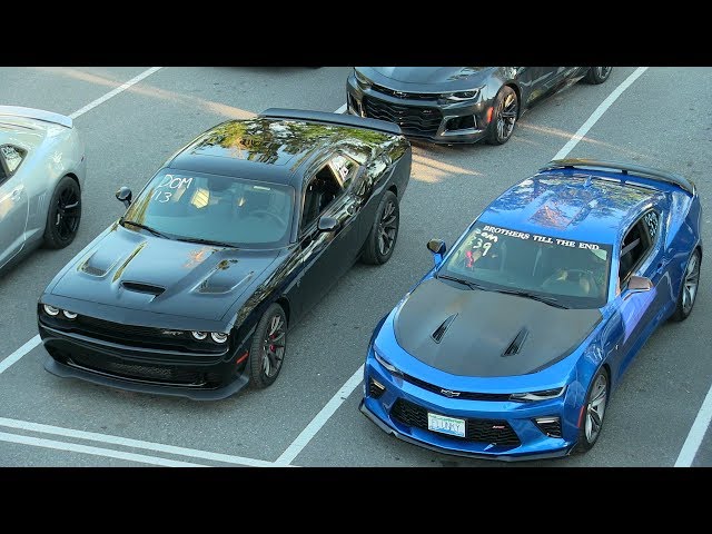 Who's the fastest ? Modern muscle cars drag race.
