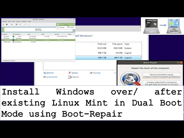Install Windows over existing Linux Mint in dual boot mode using boot repair