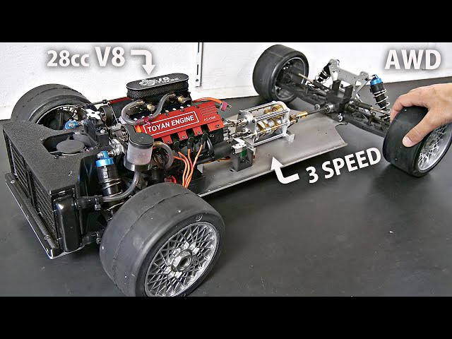 Making a 1/5 AWD V8 RC Car w/ MANUAL Gearbox! - Engine & Transmission Installation