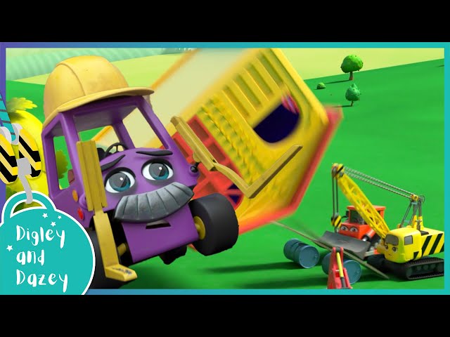 Oh No! Topsy-Turvy! 🚧 🚜 | Digley and Dazey | Kids Construction Truck Cartoons