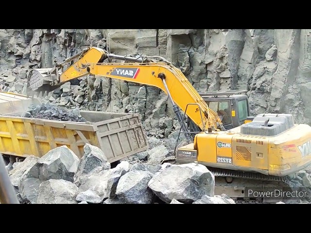 26 अप्रैल 2024, Excavator loding treck and SANY SY 225 Excavator working amazing video quarry works
