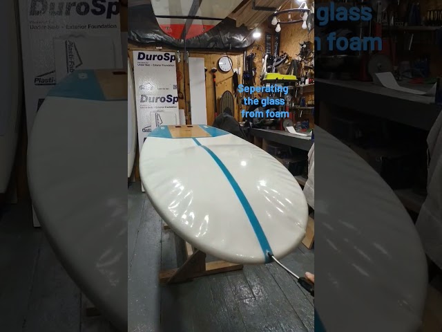 Satisfying Surfboard Recycling - Removing fiberglass from the foam core. #surfboard