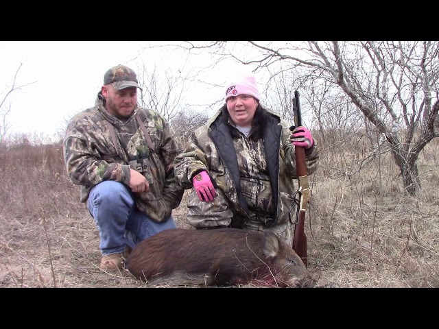 Head Shot On Texas Hog With Henry 44 Mag.
