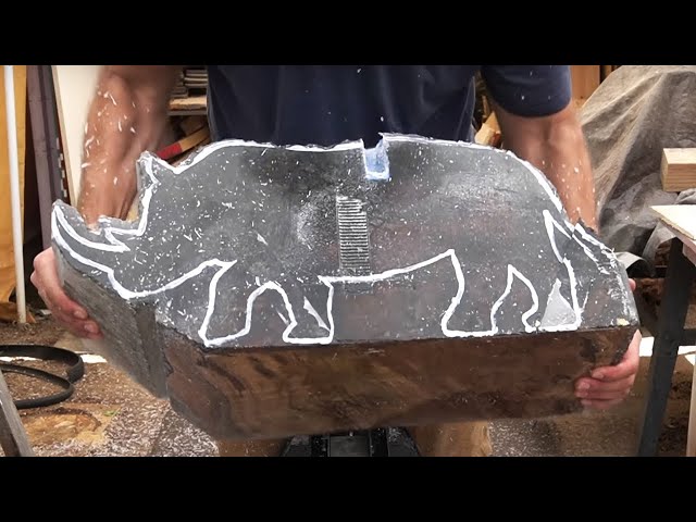 Carving wood & epoxy into a 🦏