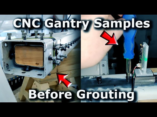 Measuring CNC Gantry with the laser/sensor and grouting the steel composite gantry tubes