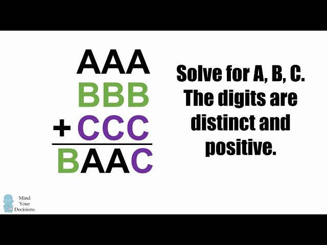 Puzzle From A Math Teacher - If AAA + BBB + CCC = BAAC, What Are A, B, C = ?