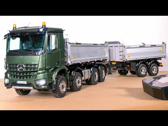 GREAT RC TRUCK AROCS 8X8 SCALEART UNBOXING, FIRST TEST!! HYDRAULIC THREE SIDES TIPPER WITH TRAILER
