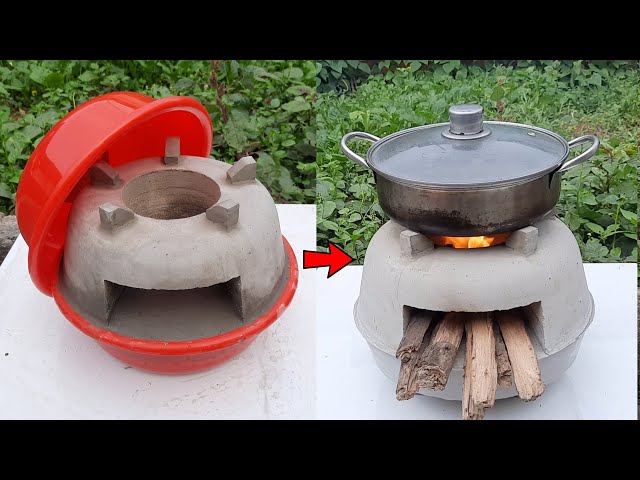 The way to cast cement stoves with plastic pots is both easy and saves firewood