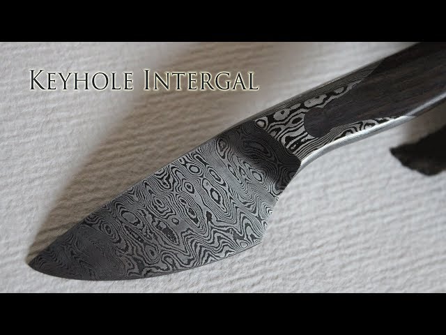 Damascus Keyhole integral knife handforged using a flypress