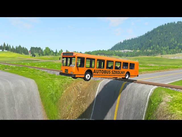 Bus Speed Bumps Double Flatbed Trailer Truck Car Rescue - Cars vs Deep Water - BeamNG.drive