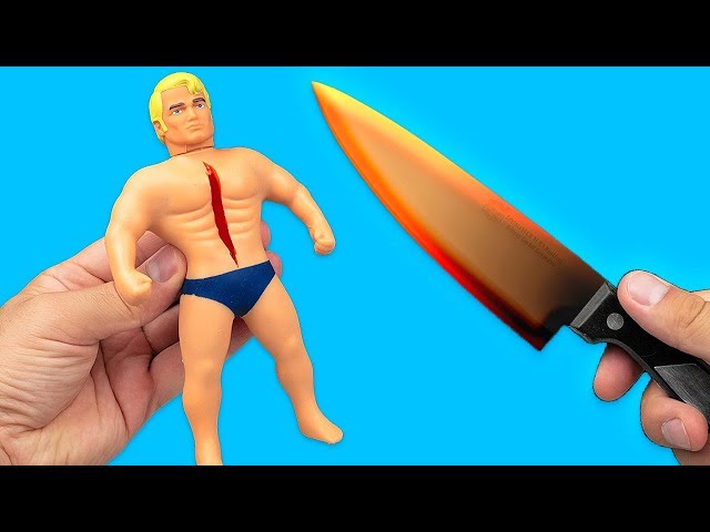 EXPERIMENT: Glowing 1000 degree KNIFE VS STRETCH ARMSTRONG