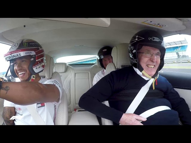 Lewis Hamilton takes Sir Frank Williams for a very special hot lap around Silverstone