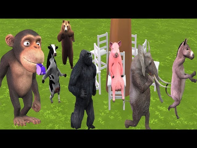 Outdoor Games for Kids Funny Monkey Animals Playing Musical Chairs | Animal Toys For Kids