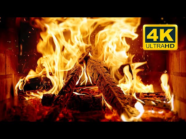 🔥 FIREPLACE Ultra HD 4K. Cozy Fireplace with Golden Flames & Burning Logs. Christmas Fireplace