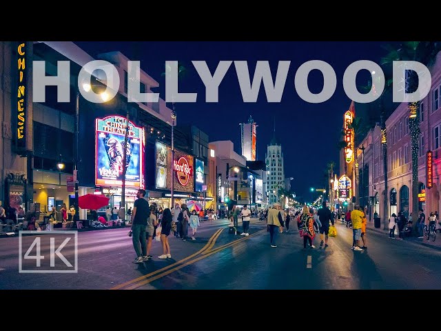 [4K] Hollywood Walk of Fame at Night - Los Angeles, California USA - Walking Tour
