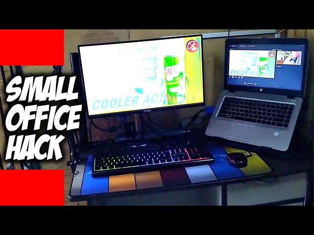 Ergonomic Dual Screen Laptop Setup for Small Office Desk