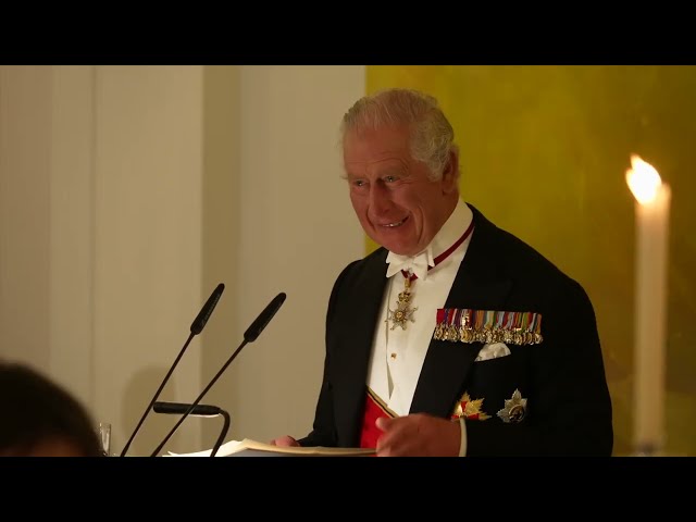 The King addresses guests at the State Banquet in Berlin during #RoyalVisitGermany.