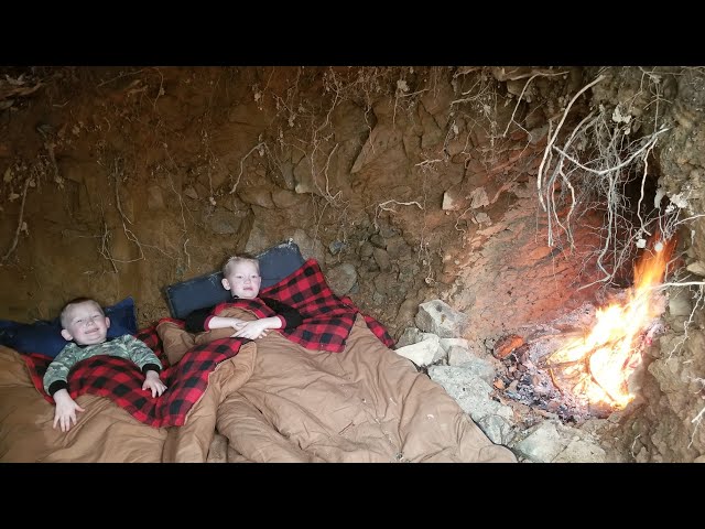 Winter Camping in Underground Bunker - Digging a Primitive Survival Stealth Shelter by Hand
