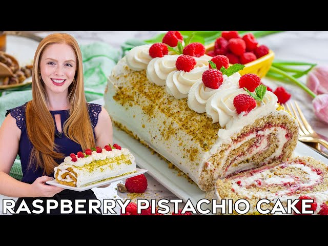 Pistachio Raspberry Swiss Roll Cake Recipe | with Whipped Cream