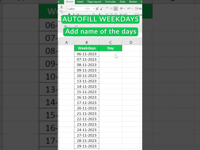 AutoFill WEEKDAYS in Excel with Simple Steps (Learn in 30 Seconds) #shorts #excel