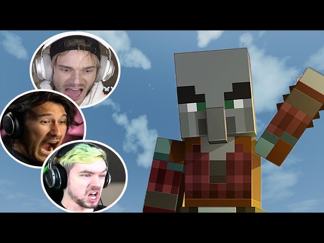 Gamers Reaction to First Seeing a Pillager in Minecraft ft. Pewdiepie, Jacksepticeye, and Markiplier