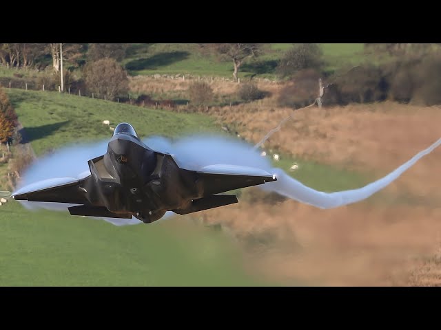 USAF F-35s exiting the Mach Loop in style - 4K