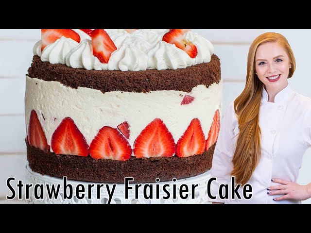 Chocolate Strawberry Fraisier Cake with NO-BAKE Strawberry Cheesecake Filling!!