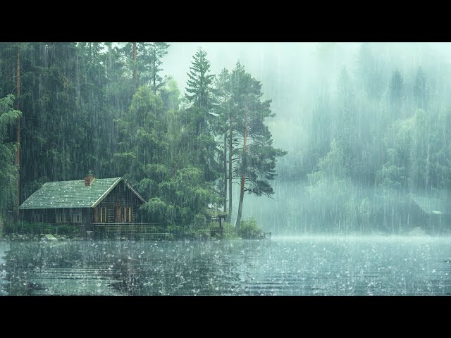 🔴 Best Sleeping Rain Music with Thunder - Relaxing Rain Sounds on the Lake With Cabin for Sleep #5