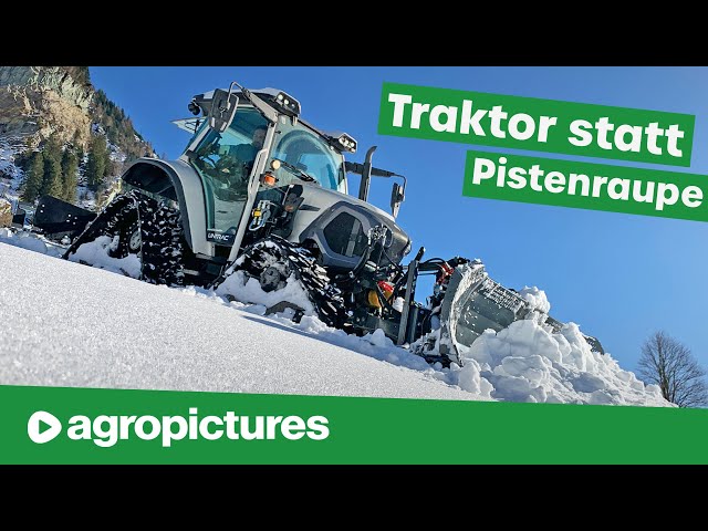 Traktor statt Pistenraupe für die Loipe | Lindner Lintrac 90 mit Müller Loipenfräse und Räumschild