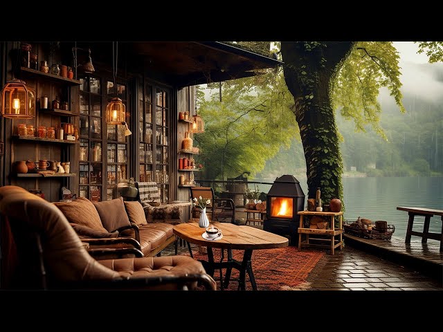 Rainy Forest at 4K Cozy Coffee Shop - Soothing Jazz with Rain Sounds For Relax, Study and Sleep