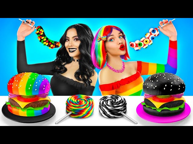 Mukbang Color Food Challenge! Rainbow VS Black Food & Desserts by RATATA CHALLENGE