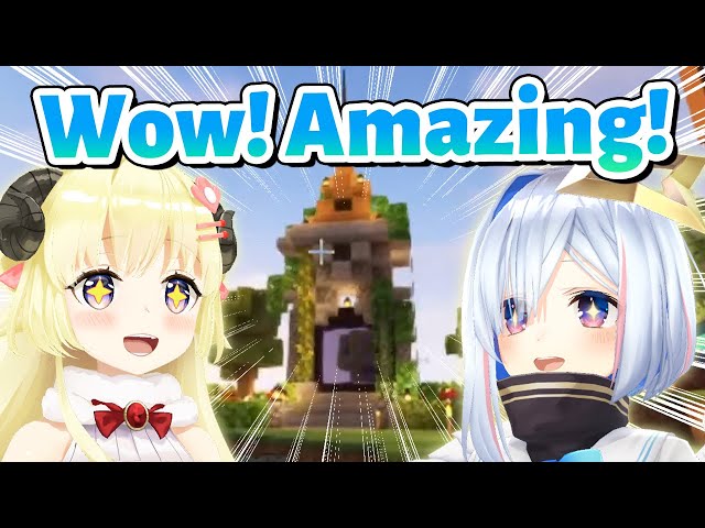 Watame & Kanata impressed by Ollie's Nether Portal【Minecraft/Hololive Clip/EngSub】