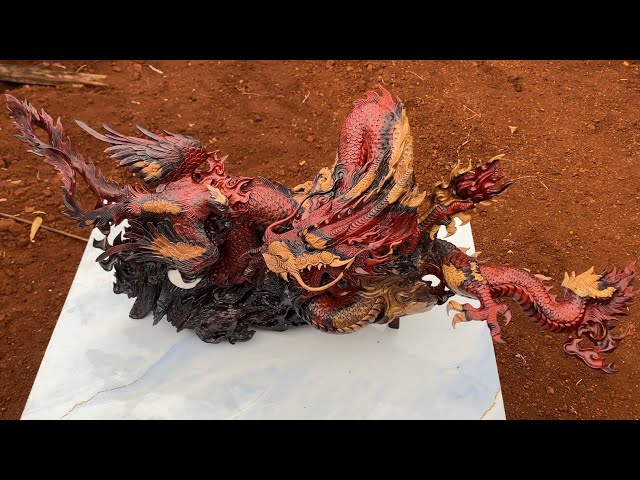 Carved Dragon and Phoenix Statues and Precious Wood