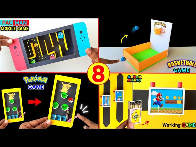 8 Amazing working games , how to make toys at home , mario game making , Pokémon launcher game