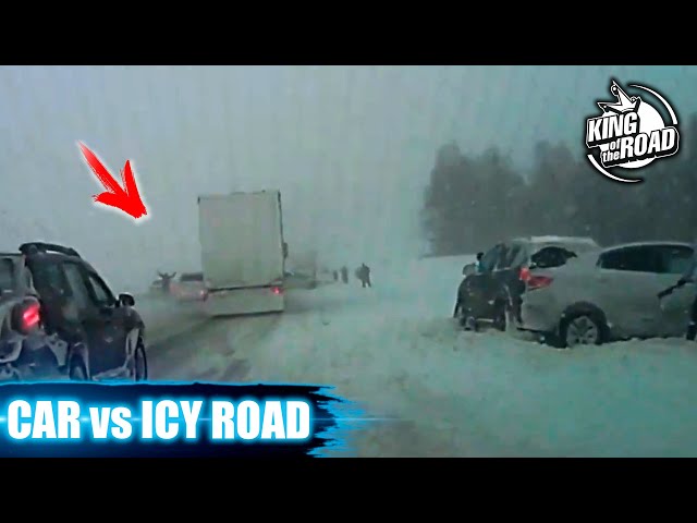 Car ice Sliding crash & spin outs 2021. Icy road. Winter weather.