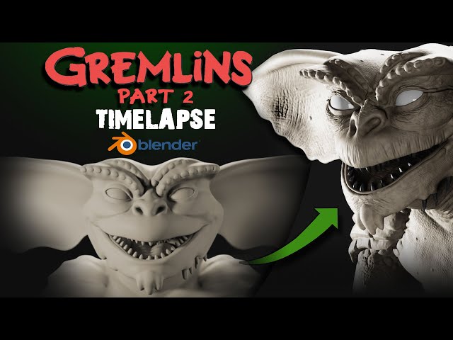 Blender timelapse - Gremlin Part 2 [Project detail to low poly | Sculpt extreme details]