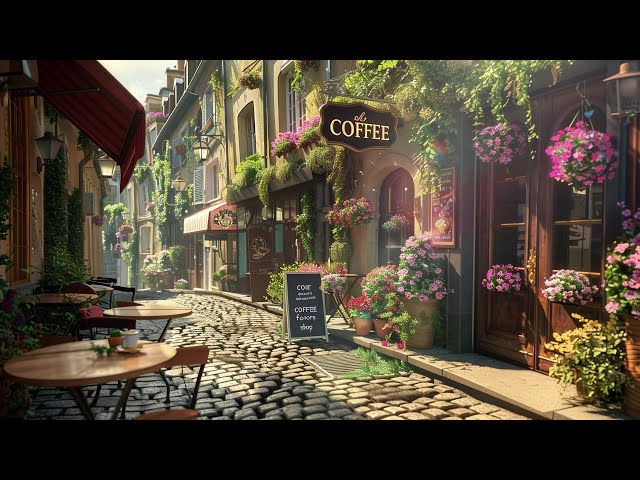 Morning Coffee Shop Ambience with Piano Music and Smooth Nature Sounds for Morning Weekend Good Mood